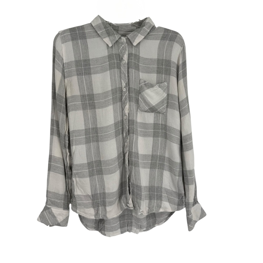 Rails Flannel Button Up Shirt  Women Size S Plaid Long Sleeve White Gray